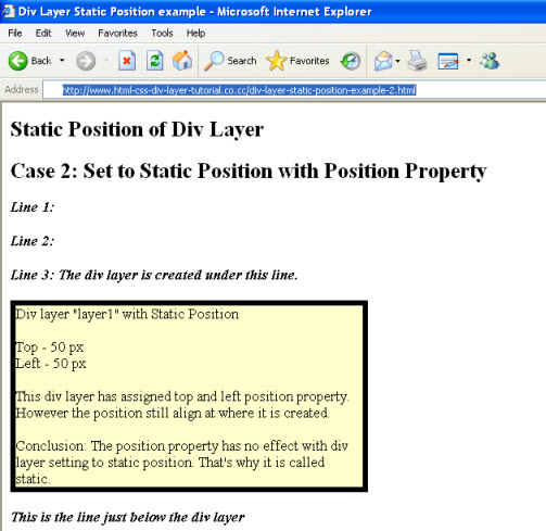 div layer static position example 2